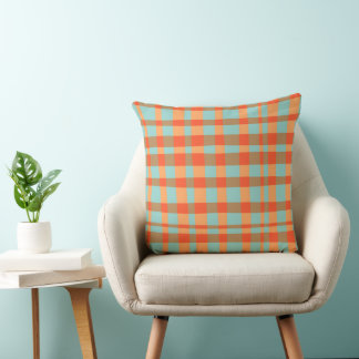 Orange-und-grüner Gingham Kissen