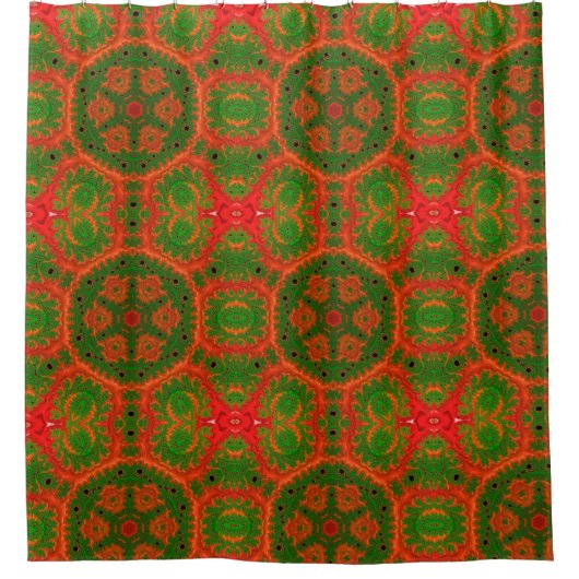 Orange und grüner Kaleidoskop Duschvorhang (Vorderseite)