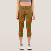 Orange und grünes Kaleidoskop Capri Leggings (Vorderseite)