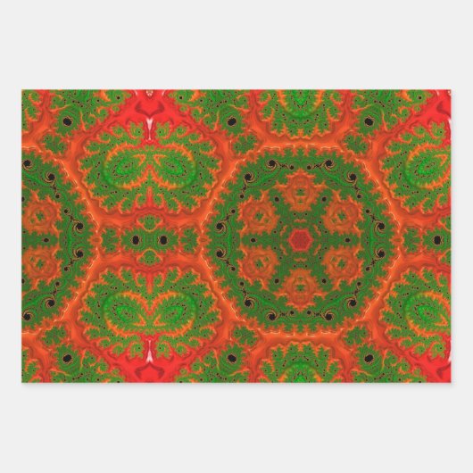 Orange und grünes Kaleidoskop Geschenkpapier Set (Vorderseite)