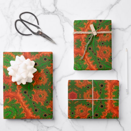 Orange und grünes Kaleidoskop Geschenkpapier Set (Vorderseite)
