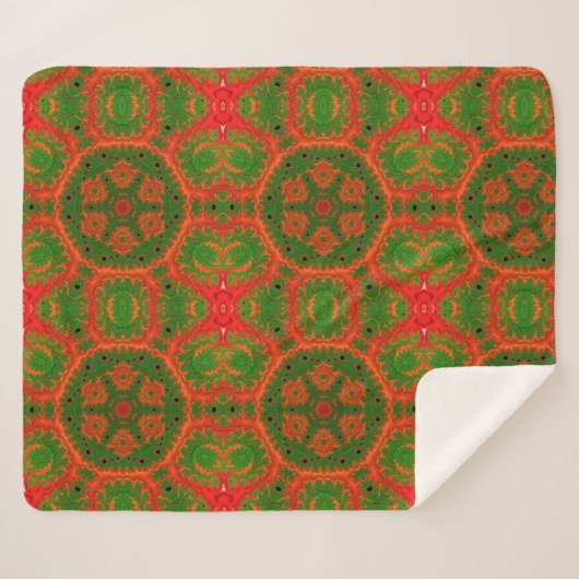 Orange und grünes Kaleidoskop Sherpa Blanket Sherpadecke (Vorderseite (Horizontal))