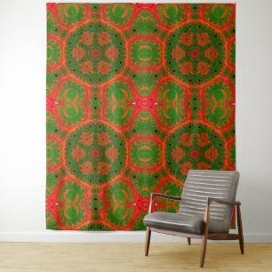 Orange und grünes Kaleidoskop Wandteppich