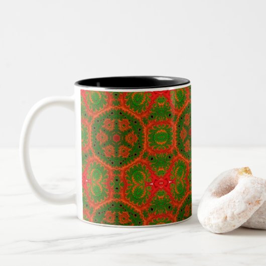 Orange und grünes Kaleidoskop Zwei-Tone-Tasse Zweifarbige Tasse (Mit Donut)