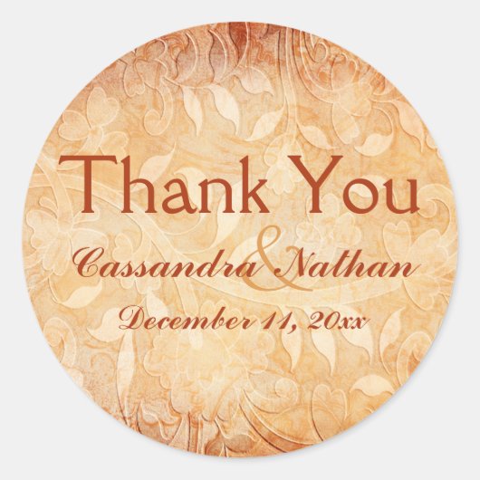 Orange und Ivory Floral Vielen Dank, Sticker (Vorderseite)