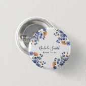 Orange und Kobaltblaue Blumenbraut wird zur Braut Button (Vorne & Hinten)