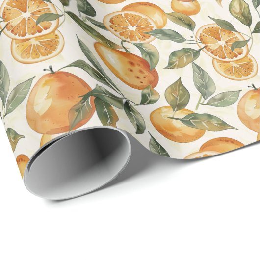 Orange und Leaf - Nahtloses Muster Geschenkpapier (Rolleneckpunkt)