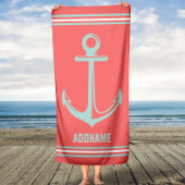 Orange und Light Minze Anchor Individuelle Name Strandtuch