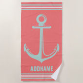 Orange und Light Minze Anchor Individuelle Name Strandtuch (Vorderseite)