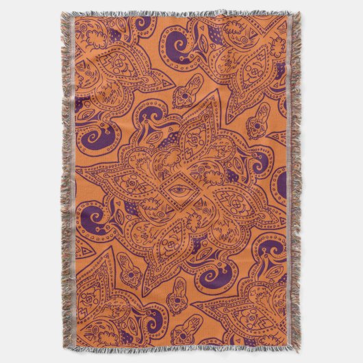 Orange und lila persisches Sternmandala-Muster Decke (Vorderseite Vertikal)