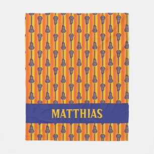 Orange und Lila Retro-Lacrosse-Sticks und -Streife Fleecedecke