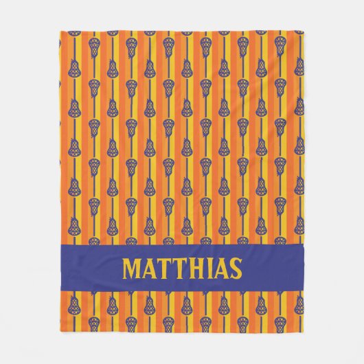 Orange und Lila Retro-Lacrosse-Sticks und -Streife Fleecedecke (Vorderseite)