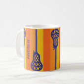 Orange und Lila Retro-Lacrosse-Sticks und -Streife Kaffeetasse (Vorderseite Links)