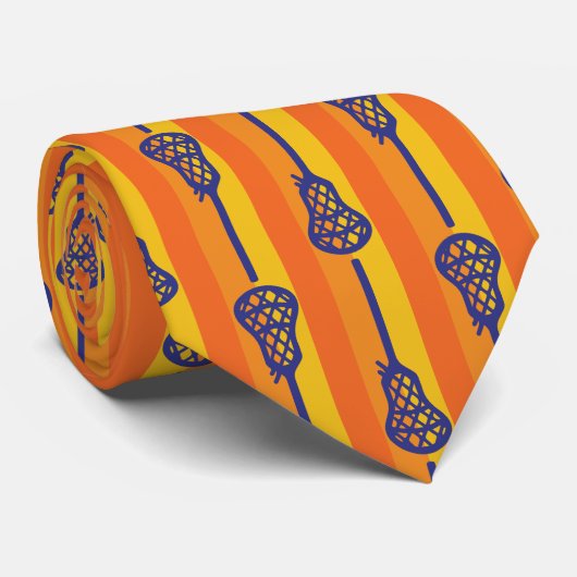 Orange und Lila Retro-Lacrosse-Sticks und -Streife Krawatte (Gerollt)