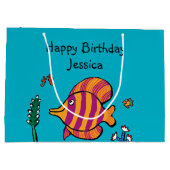 Orange und lila tropische Fische mit Seepferden Große Geschenktüte (Rückseite)