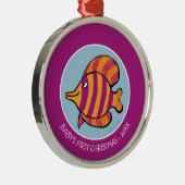 Orange und lila tropische Fische mit Seepferden Silbernes Ornament (Rechts)