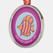 Orange und lila tropische Fische mit Seepferden Silbernes Ornament (Links)