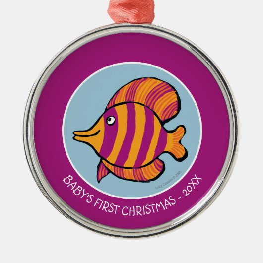 Orange und lila tropische Fische mit Seepferden Silbernes Ornament (Vorne)