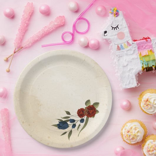 Orange und Marineblau Pappteller (Party)