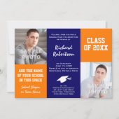 Orange und Navy Blue Custom Athlete Abschluss Einladung (Vorderseite)