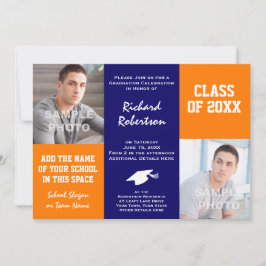 Orange und Navy Blue Custom Athlete Abschluss Einladung