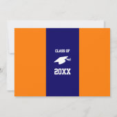 Orange und Navy Blue Custom Athlete Abschluss Einladung (Rückseite)