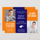 Orange und Navy Blue Custom Athlete Abschluss Einladung (Vorne/Hinten)