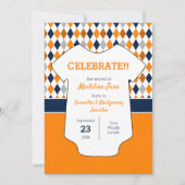 Orange und Navy Blue Raute Pattern Baby Foto Ankündigung (Vorderseite)