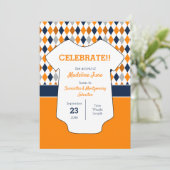 Orange und Navy Blue Raute Pattern Baby Foto Ankündigung (Stehend Vorderseite)