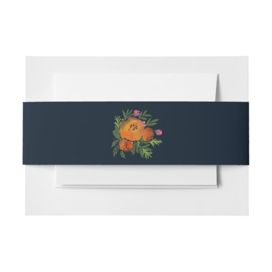 Orange und Navy Floral Moderne fette Hochzeit Einladungsbanderole (Vorderseite Beispiel)