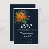 Orange und Navy Floral Moderne fette Hochzeit RSVP Karte (Vorne/Hinten)