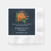 Orange und Navy Floral Moderne fette Hochzeit Serviette (Vorderseite)