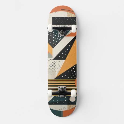 Orange und ockerfarbene geometrische Formen Skateboard (Vorderseite)