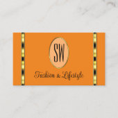 Orange und Peach Modern mit Monogram Gold Streifen Visitenkarte (Vorderseite)