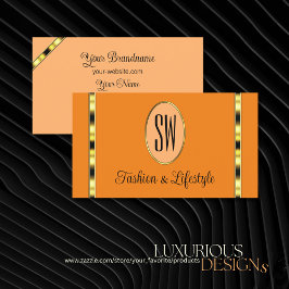 Orange und Peach Modern mit Monogram Gold Streifen Visitenkarte
