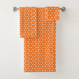 Orange und Peach Retro 60er Blumenmuster Badhandtuch Set