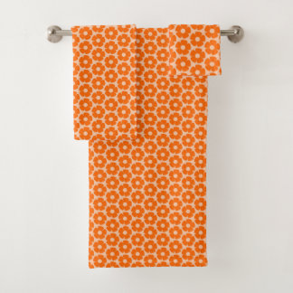 Orange und Peach Retro 60er Blumenmuster Badhandtuch Set