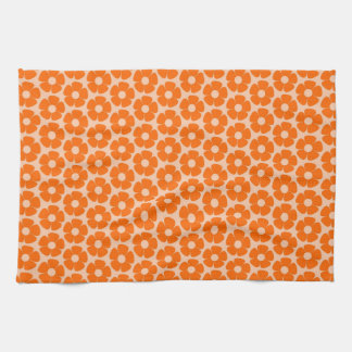 Orange und Peach Retro 60er Blumenmuster  Geschirrtuch
