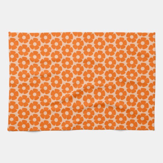 Orange und Peach Retro 60er Blumenmuster Geschirrtuch (Horizontal)