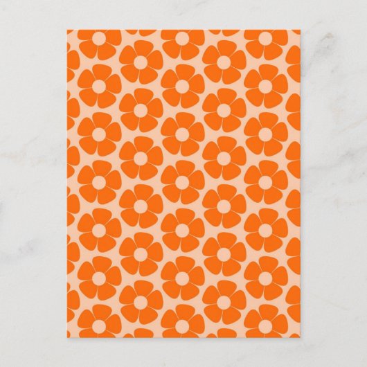 Orange und Peach Retro 60er Blumenmuster Postkarte (Vorderseite)