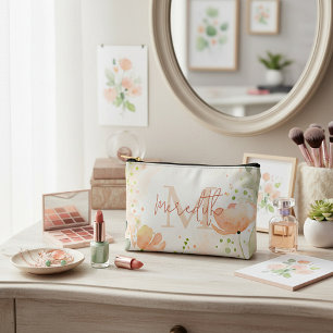 Orange und Pfirsich floral personalisiert Zubehörtasche