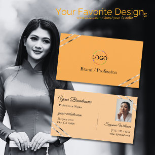 Orange und Pfirsich mit Logo Foto mit Silberlinien Visitenkarte