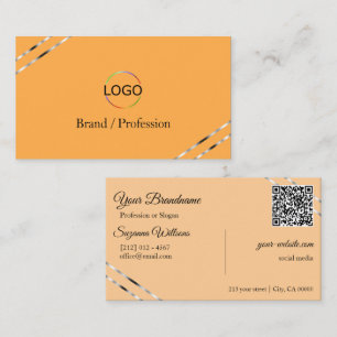 Orange und Pfirsich mit Silberlinien-Logo QR-Code Visitenkarte