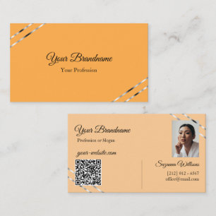 Orange und Pfirsich mit silbernen Linien Foto QR C Visitenkarte