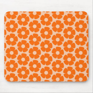 Orange- und Pfirsich-Retro-Blumenmuster der 60er J Mousepad