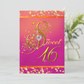 Orange und Pink 16 . Geburtstag Party Einladung (Stehend Vorderseite)