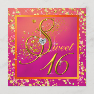 Orange und Pink 16 . Geburtstag Party Einladung