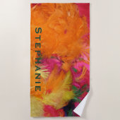 Orange und Pink-Badetuch mit grünem Namen Strandtuch (Vorderseite)