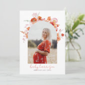 Orange und Pink Boho Blumenmuster Foto Babydusche Einladung (Stehend Vorderseite)