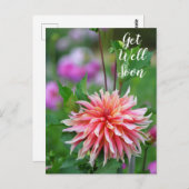 Orange und Pink Dahlia Blume bald wieder gut Postkarte (Vorne/Hinten)